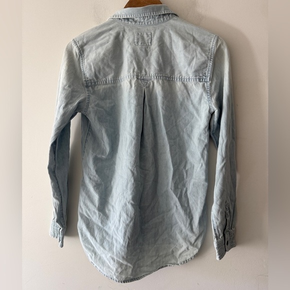 American Eagle Light Wash Denim Button Down Boyfriend Fit Long Sleeve Top - Picture 3 of 5